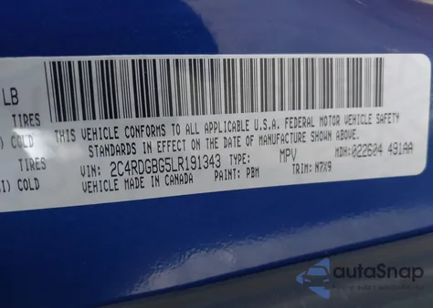 2020 Dodge Grand Caravan Se Plus z USA, uszkodzony, nr VIN 2C4RDGBG5LR191343